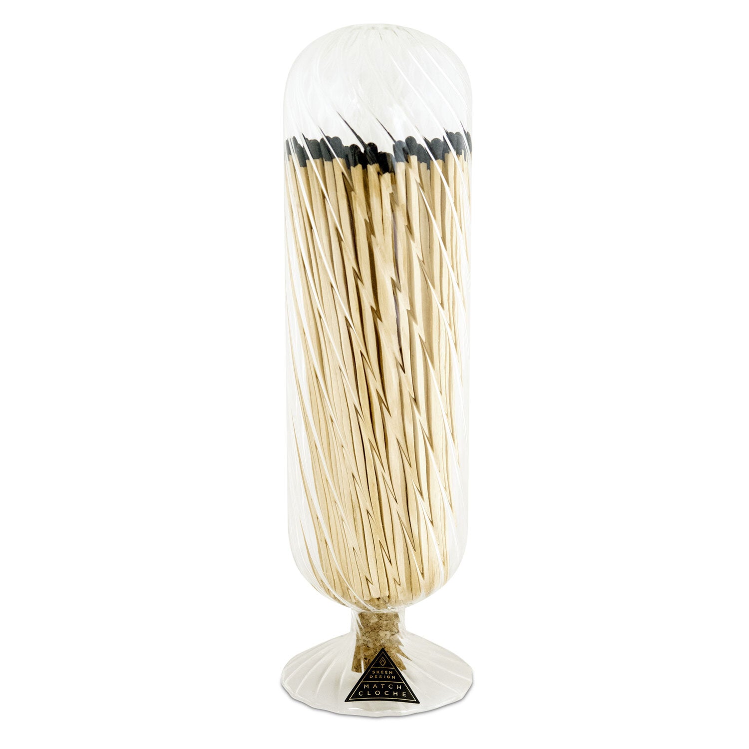Helix Fireplace Matches in a glass cloche with a unique helix pattern, perfect for decorating your home.