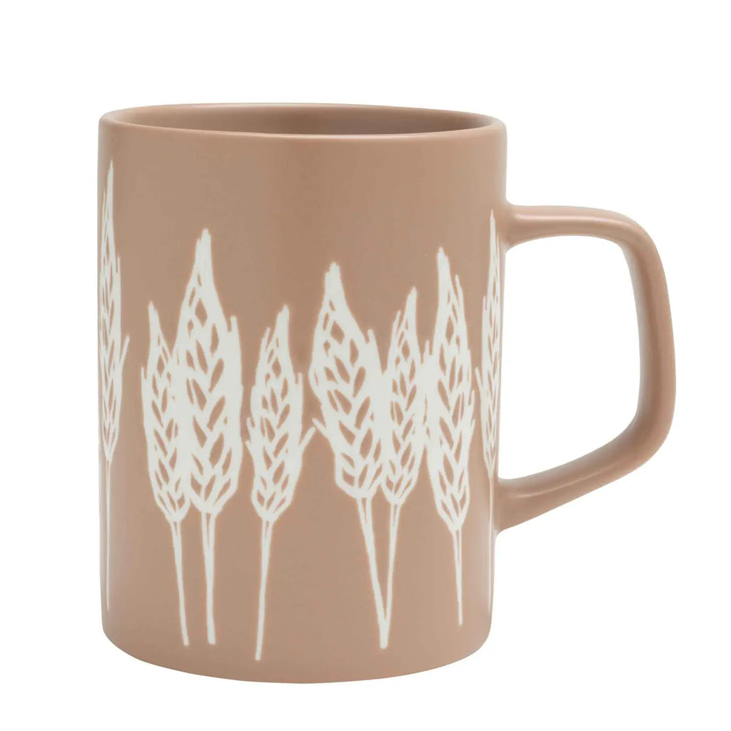 A sturdy mug featuring a detailed wheat design.