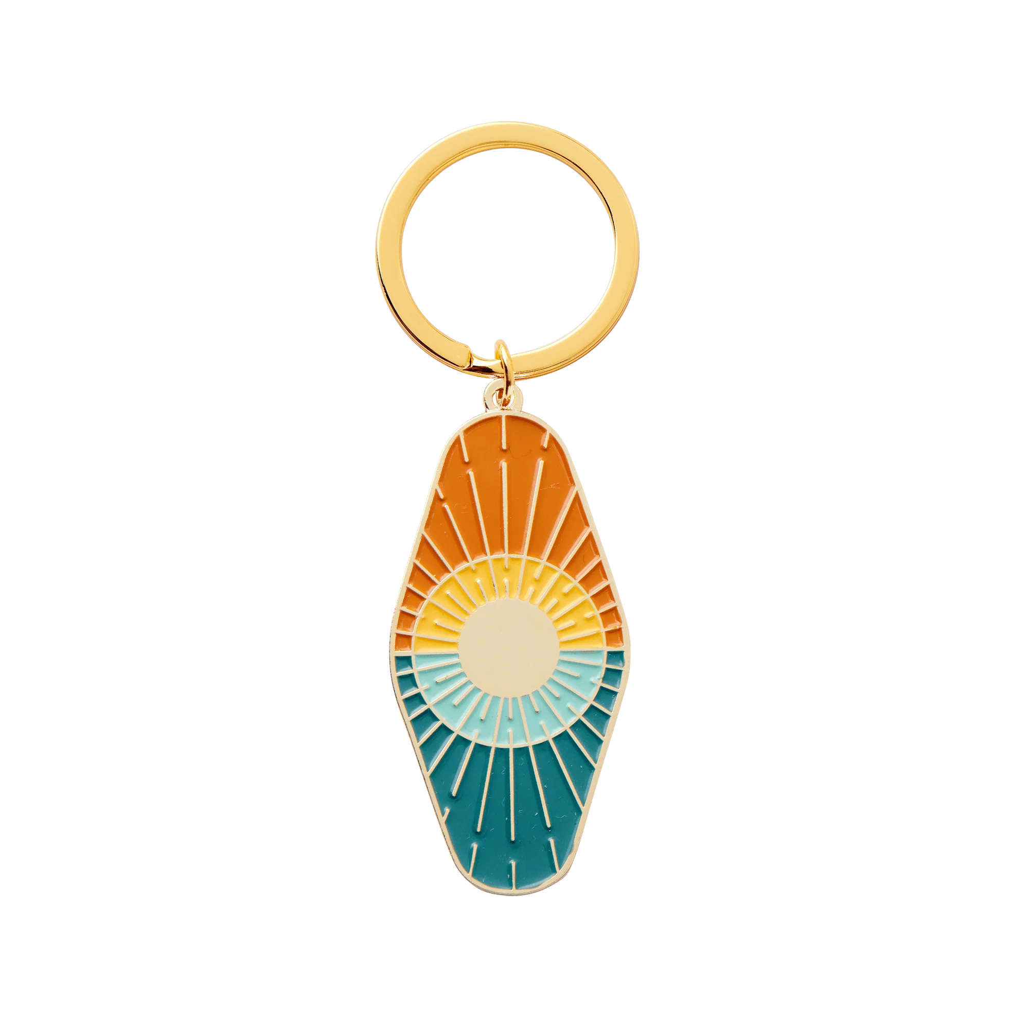'Sun and Sea Enamel Keychain' made from sturdy enamel, featuring a fun sun-and-sea design"