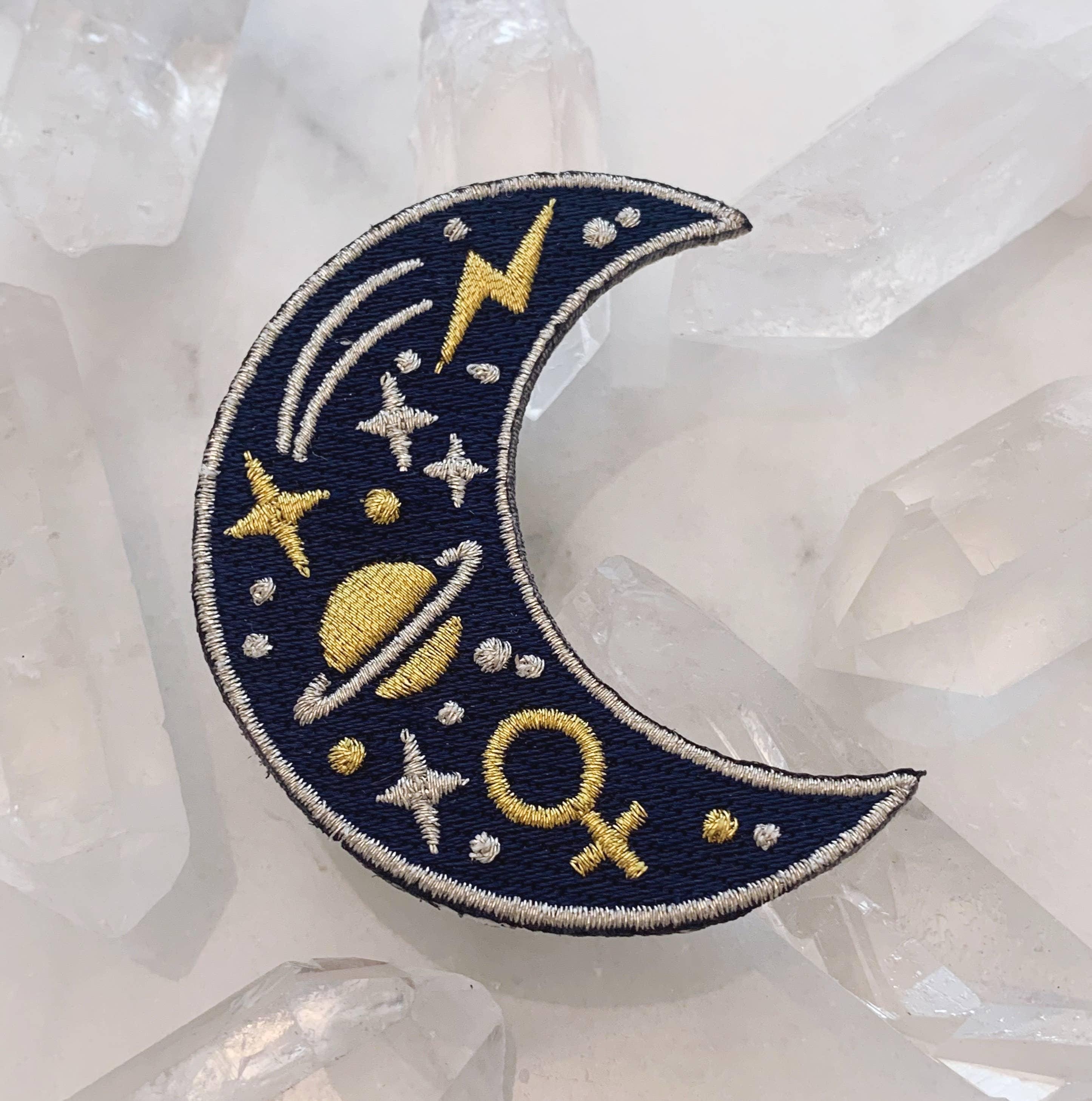 Cosmic Moon Patch, showcasing a beautifully designed moon within a cosmic background, symbolizing exploration and mystery.