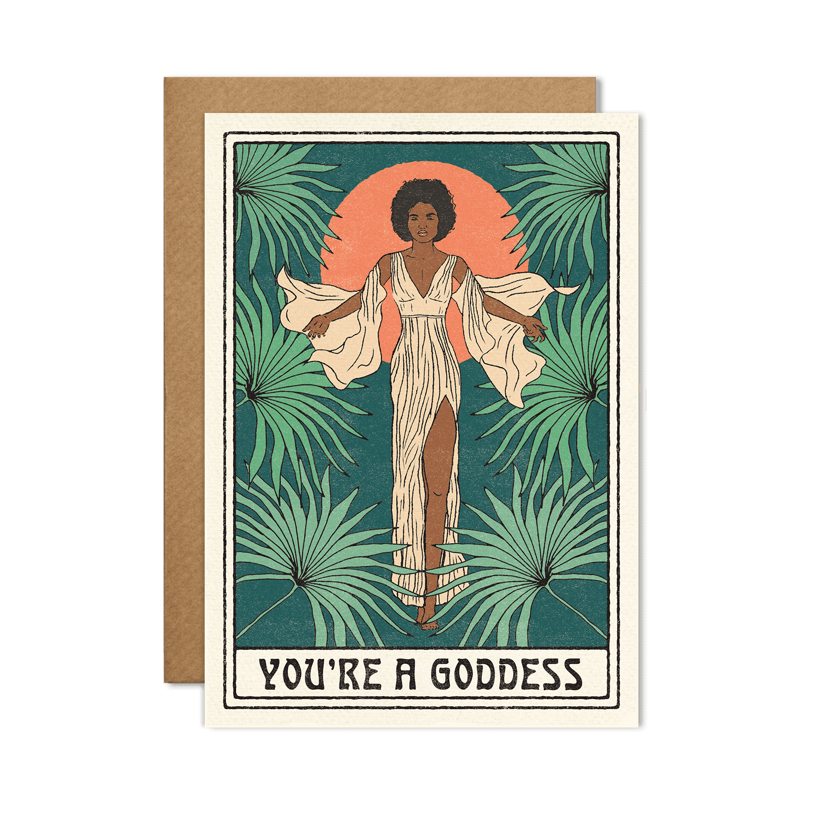 You're a Goddess' card featuring a celestial front design and empowering affirmation inside