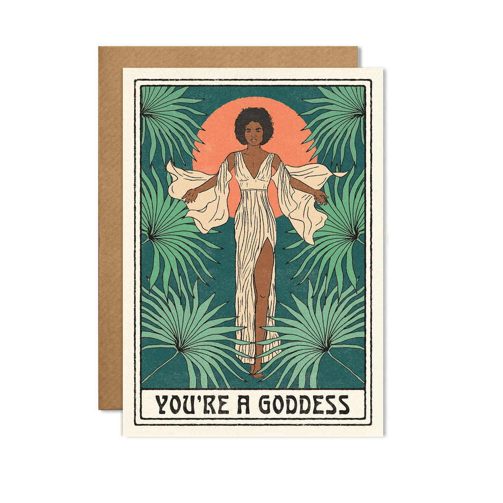 You're a Goddess' card featuring a celestial front design and empowering affirmation inside