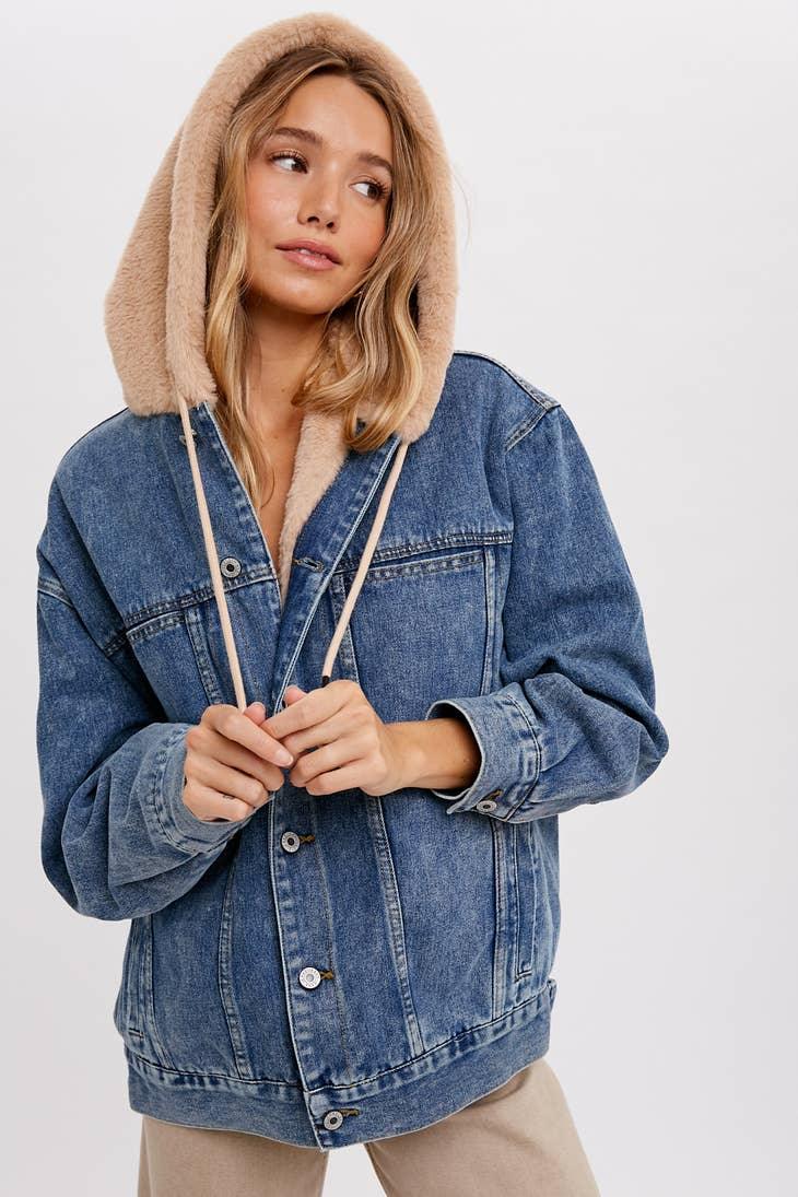 Fur Denim Jacket - A stylish blend of faux fur and classic denim, perfect for embracing warmth and timeless chic.