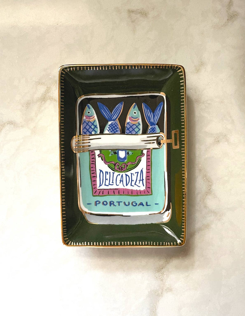 Sardines Trinket Dish: Hand-painted ceramic dish with sardine design, epitome of coastal charm.
