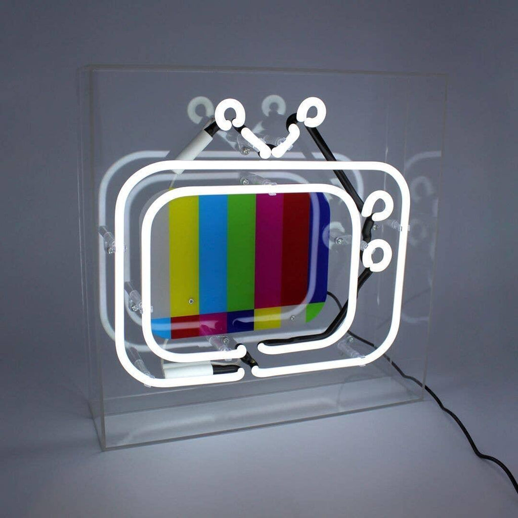 FORMA's Neon TV Box Light, a neon sign styled as a retro TV, adding a nostalgic and vibrant touch to decor.