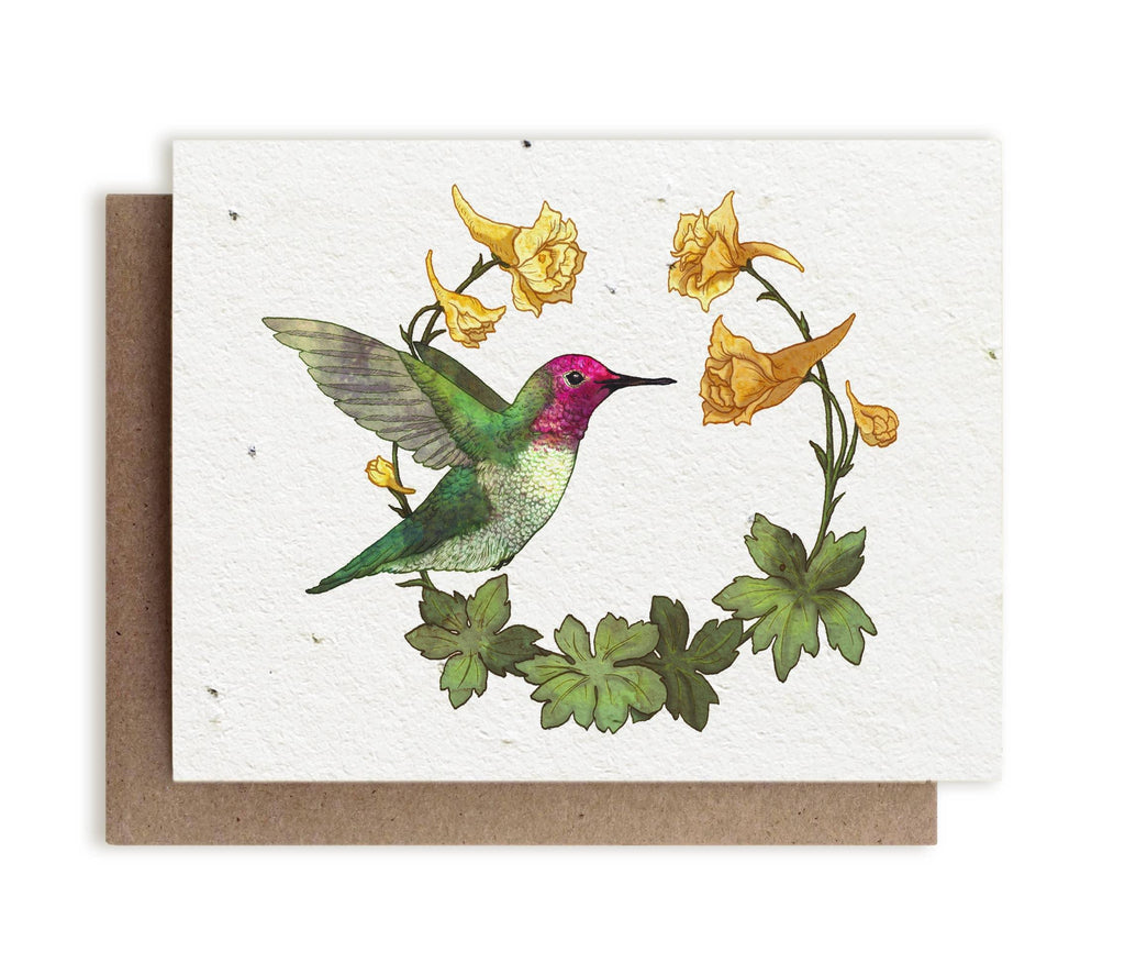 Hummingbird Plantable Herb Card, a biodegradable card embedded with herb seeds that sprouts into a lush herb garden when planted.