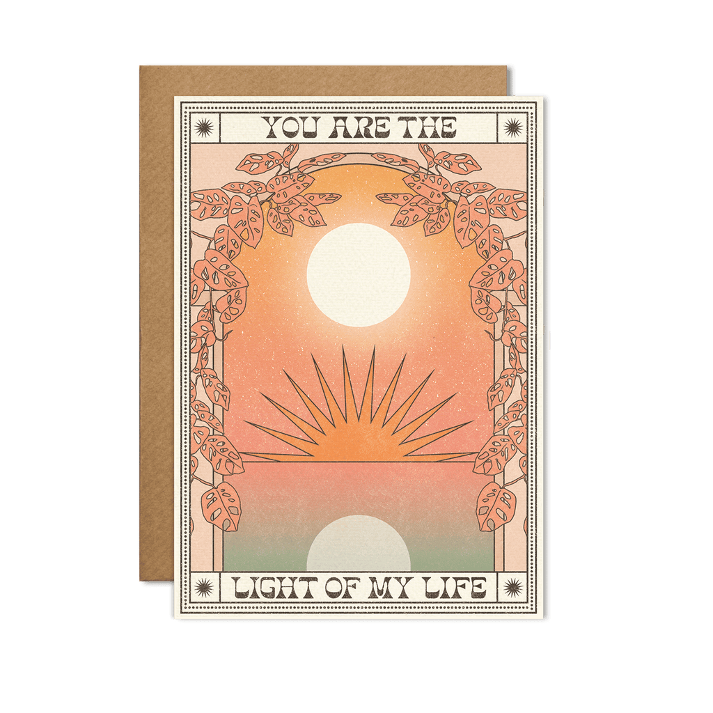 You are the Light of my Life' card with warm, glowing front design and heartfelt inside declaration