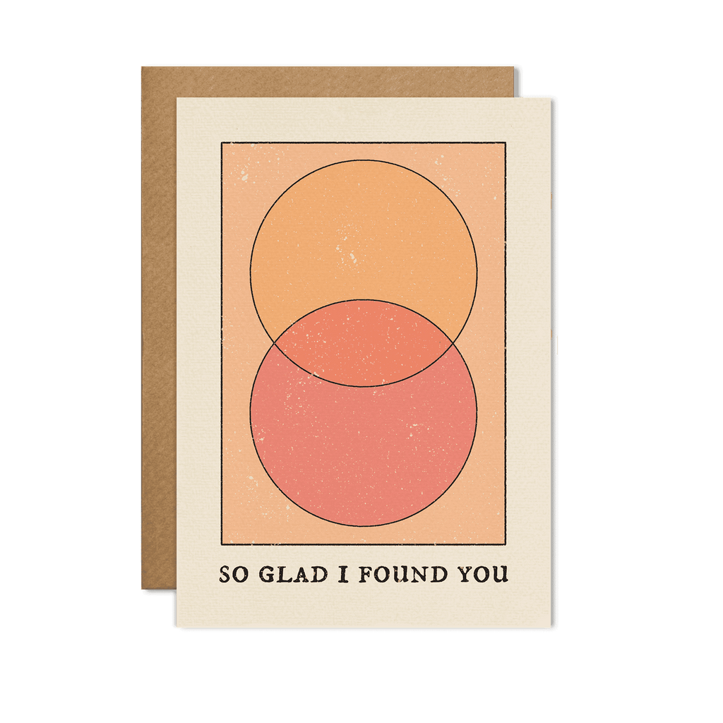 "So Glad I Found You" Card featuring a heartfelt design with a warm color palette, displayed against a soft, romantic backdrop.
