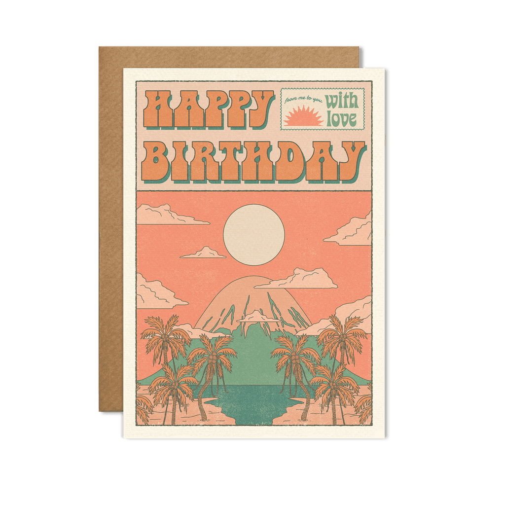 Happy Birthday Card featuring a vibrant, festive design with birthday-themed illustrations, presented against a confetti-strewn backdrop.