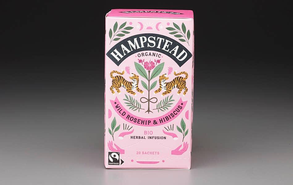 Image of Hampstead Organic Rosehip & Hibiscus, a lively, fruity infusion packed with vitamin C for a joyful, immune-boosting experience.
