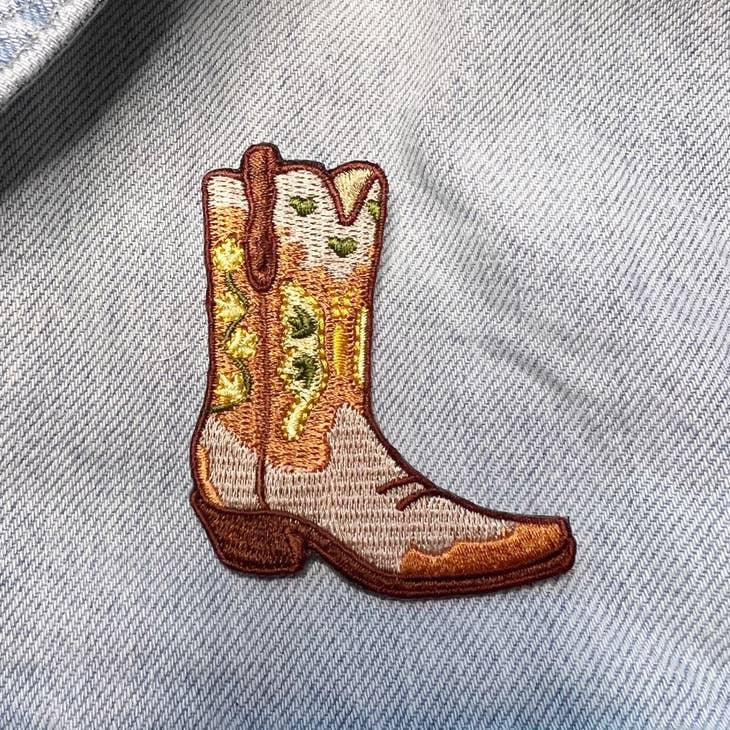 Cowgirl Boot Patch, showcasing a detailed design of a classic cowgirl boot, reflecting the charm of the wild west.
