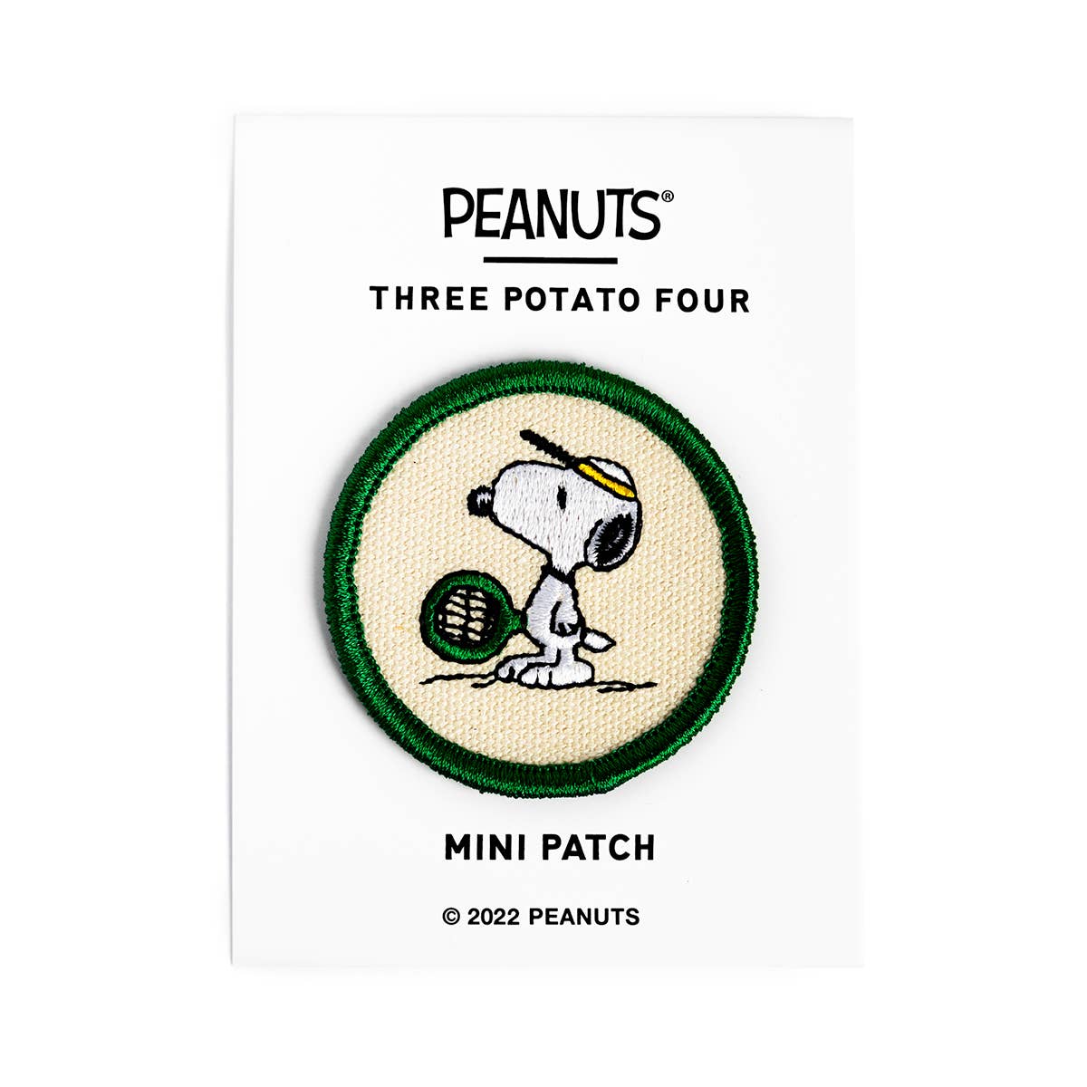 Peanuts® Snoopy Tennis Mini Patch featuring Snoopy holding a tennis racket.