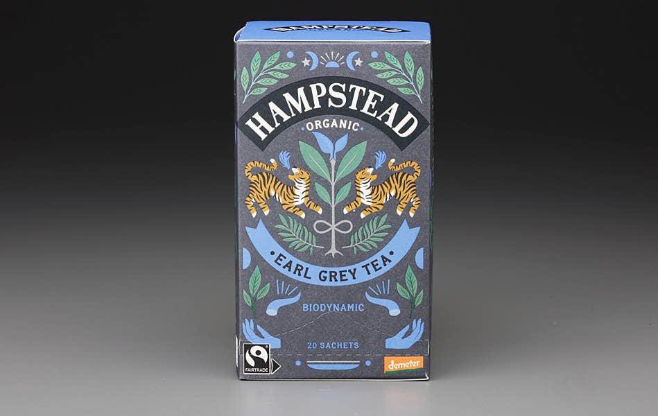 Hampstead Organic Earl Grey tea, a blend of Darjeeling Black teas and premium Bergamot from Reggio Calabria.