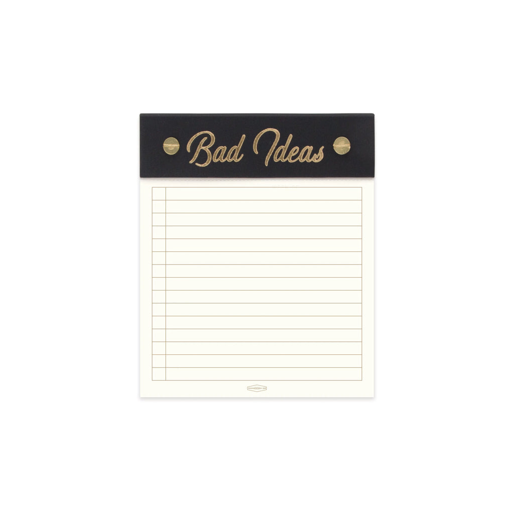 Image of the compact and portable 'Bad Ideas Notepad', designed for creative and spontaneous idea jotting.
