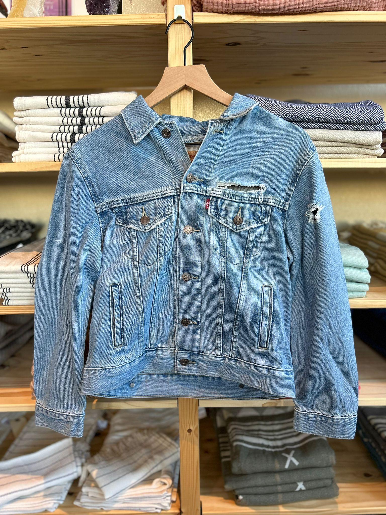Hand Beaded Evil Eye Levi's Jacket - Intricately adorned with evil eye beadwork. Elevate your style with this unique and protective Levi's jacket.