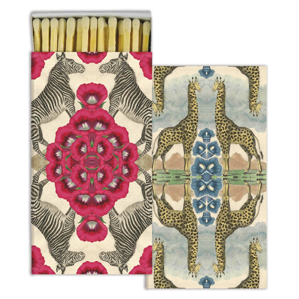 Safari Florals Matches in a stylish matchbox, featuring elegant floral designs inspired by the African savannah, ideal for lighting candles and fires.