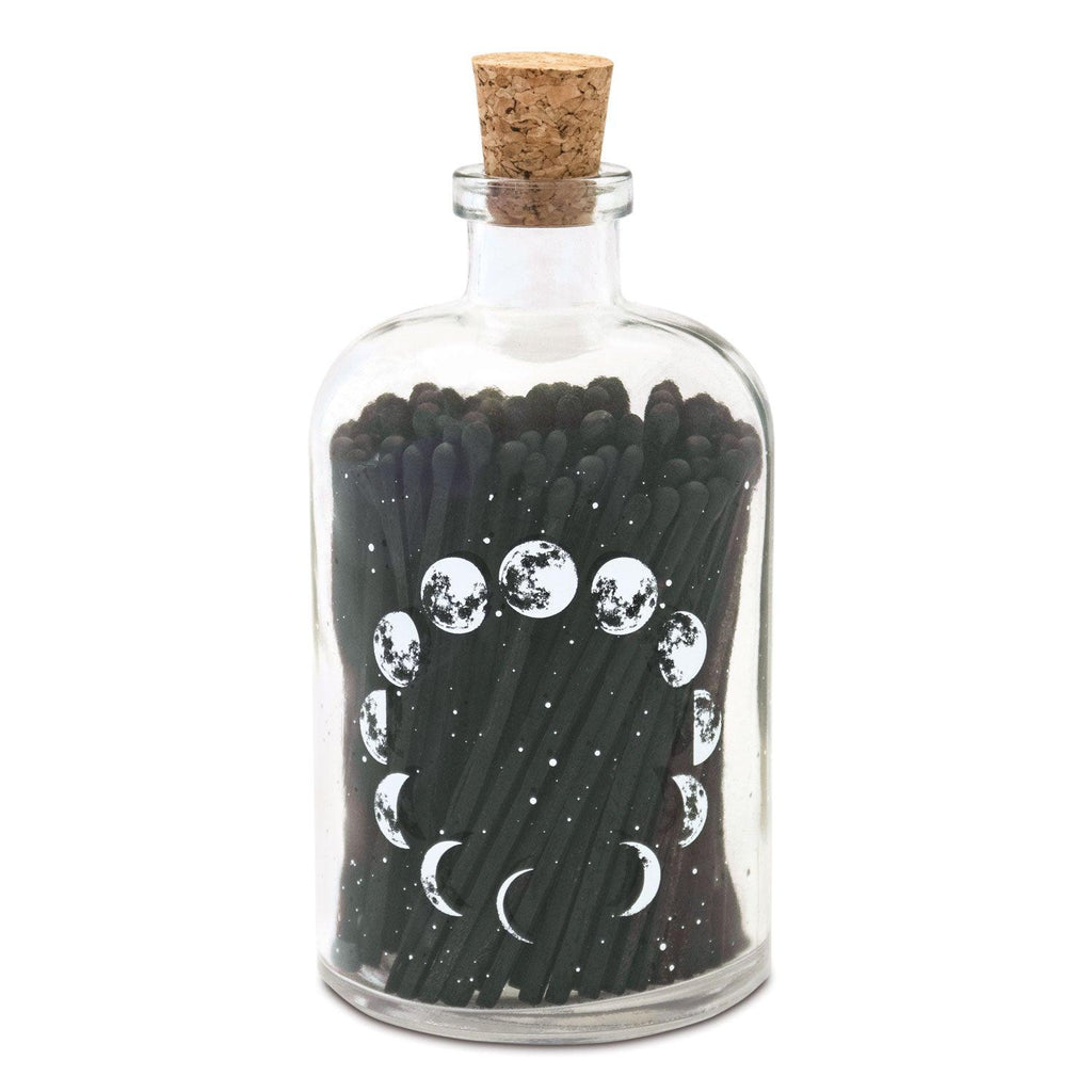 Moon Phase Matches in a stylish matchbox, featuring a celestial design of moon phases, perfect for lighting candles or fires.