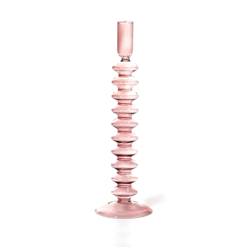 Maegen Taper Holder - Coloured Glass - Rose Quartz - Elegant Home Decor