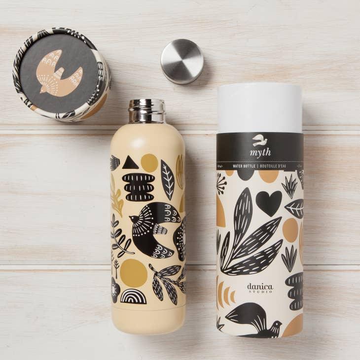 Myth Stainless Steel Water Bottle - Decorative bird and foliage design on a durable, double-walled stainless steel flask.