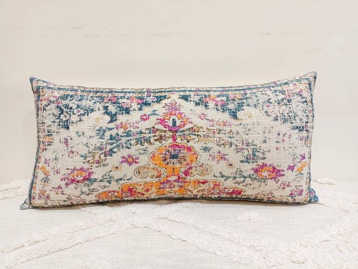 Image of the 'Handmade Printed Persian Rug Throw Pillow Cover', showcasing its soft, fluffy texture, and the intricate printed Persian rug design.