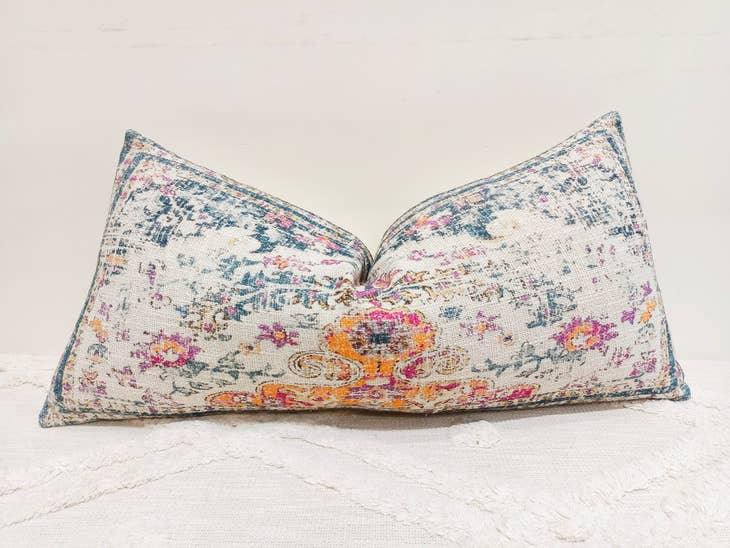 Image of the 'Handmade Printed Persian Rug Throw Pillow Cover', showcasing its soft, fluffy texture, and the intricate printed Persian rug design.
