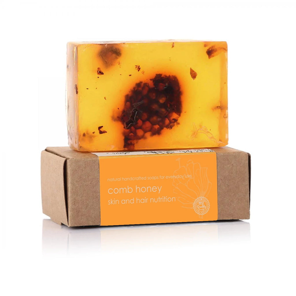 Comb Honey Soap, a luxurious soap bar made with real honeycomb for gentle cleansing and nourishment.