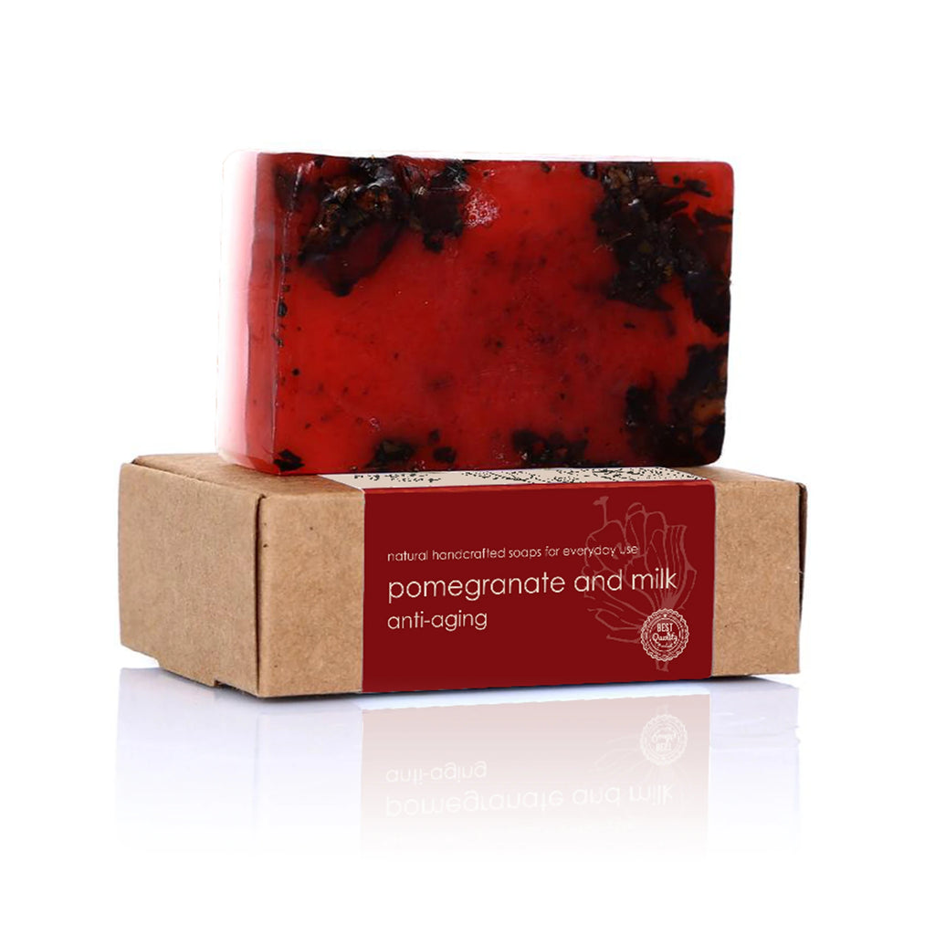 Pomegranate And Milk Soap, a creamy soap bar with the delightful scent of ripe pomegranates.