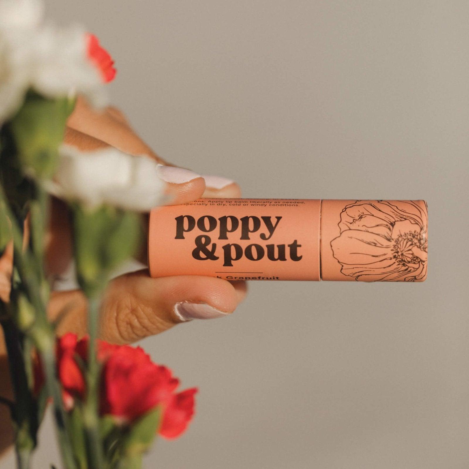 Poppy & Pout Lip Balm - Pink Grapefruit - Organic Lip Care for Soft and Refreshed Lips