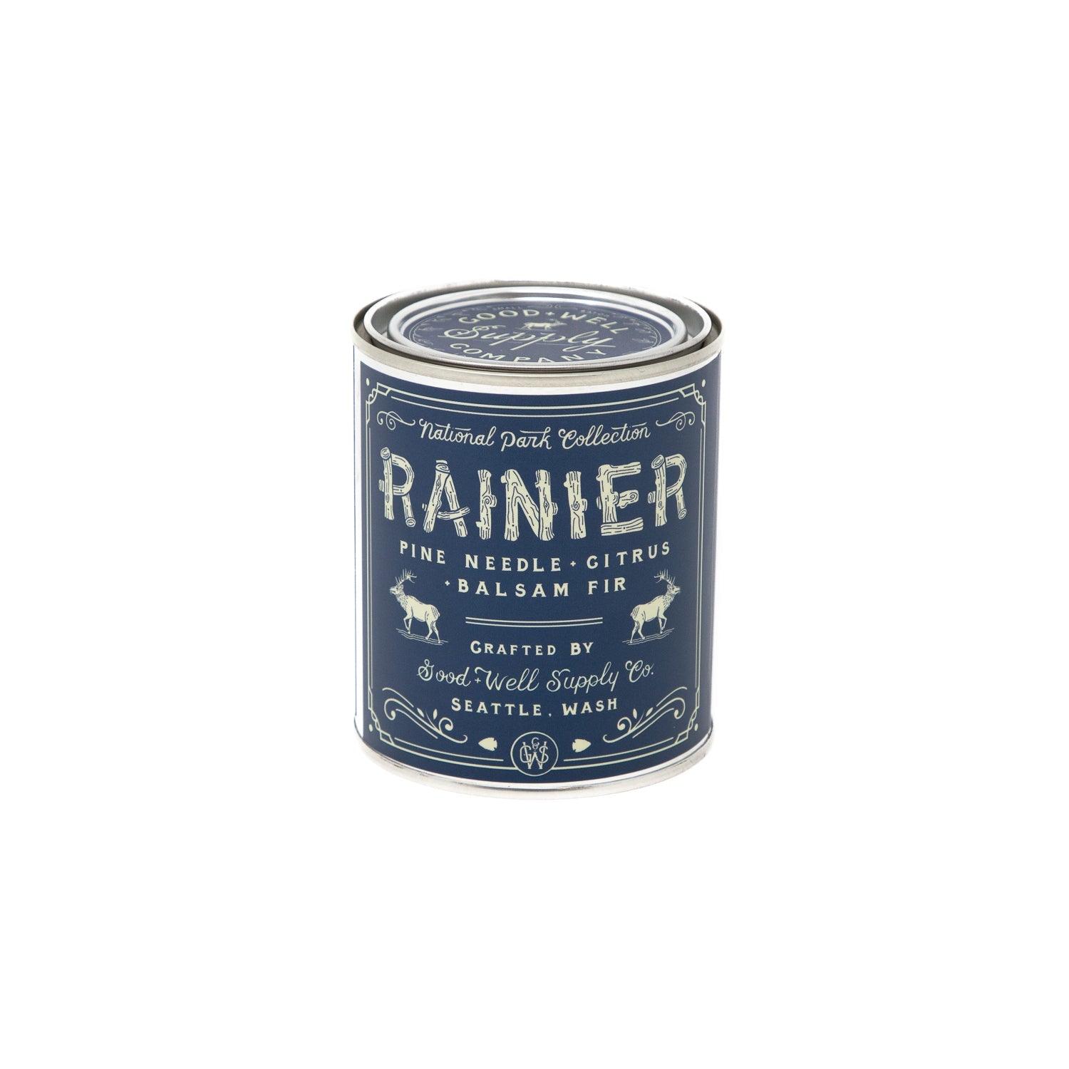 Rainier Soy Candle in sustainable packaging, diffusing a refreshing scent evocative of the tranquil mountain air.