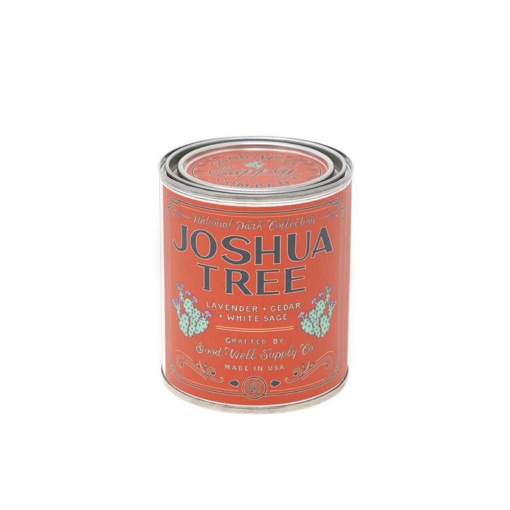 oshua Tree Soy Candle in sustainable packaging, diffusing an earthy scent reminiscent of the unique desert landscape.
