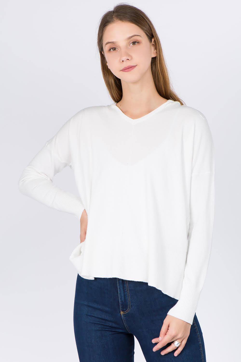Sydney Hooded Sweater showcasing its comfortable fabric blend and trendy hooded design, perfect for a cozy and stylish look.
