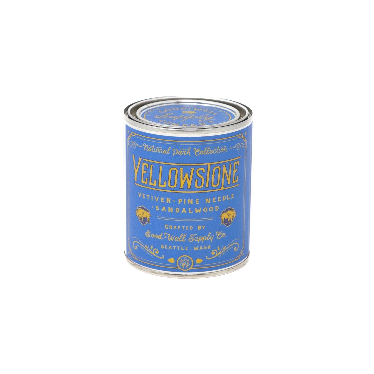 Yellowstone Soy Candle in sustainable packaging, diffusing a captivating scent reflective of the park's diverse landscapes.