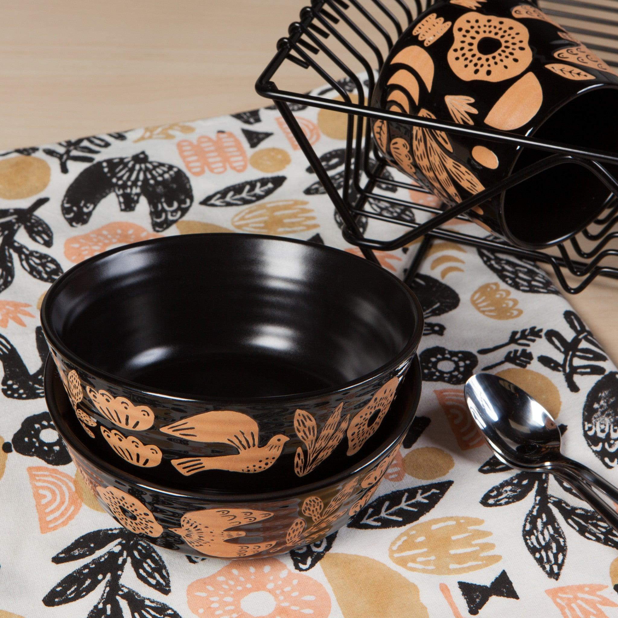 Myth Stoneware Bowl - Scandi-inspired 6-inch bowl with ancient symbol imprints and horizontal ridged detail.