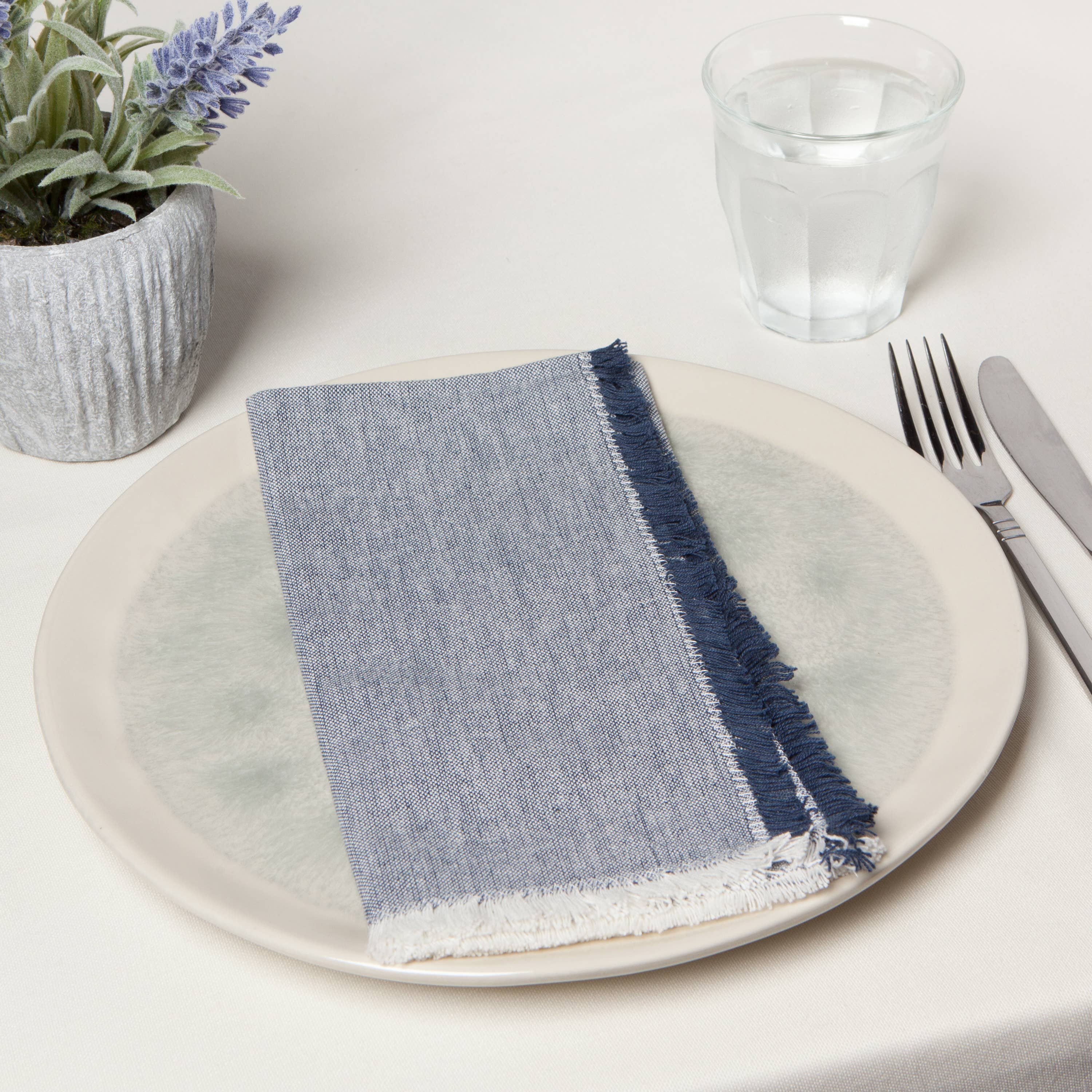 Midnight Blue Chambray Napkins - Set of 4, soft chambray fabric in midnight blue.