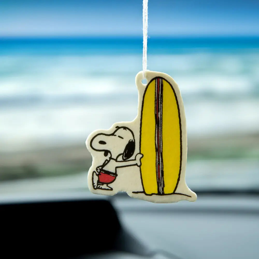Peanuts Snoopy Surf Air Freshener - Snoopy catching a surf, a refreshing car accessory with a cool scent.