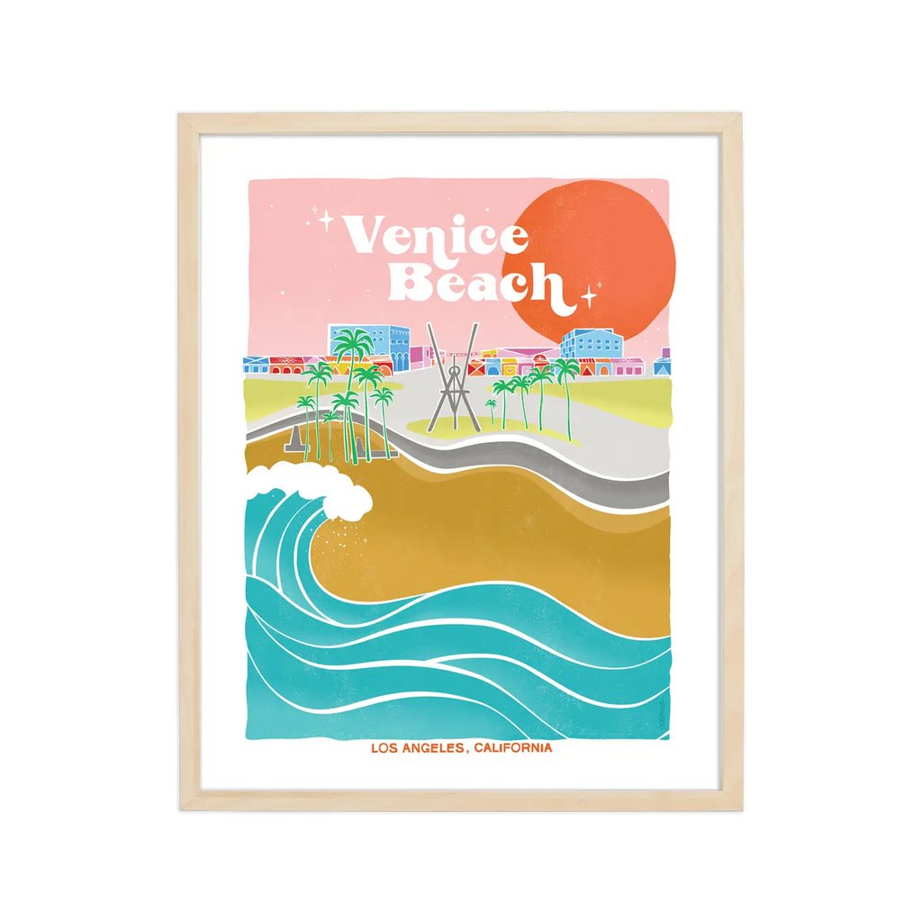 Artistic representation of Venice Beach's vibrant boardwalk and serene waves, capturing the essence of California's coastal gem.