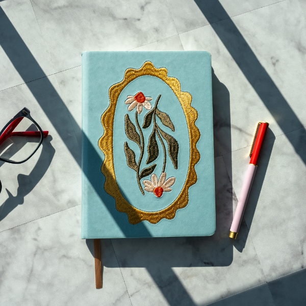 Daisy Frame embroidered hardbound notebook by Denik, alternate view