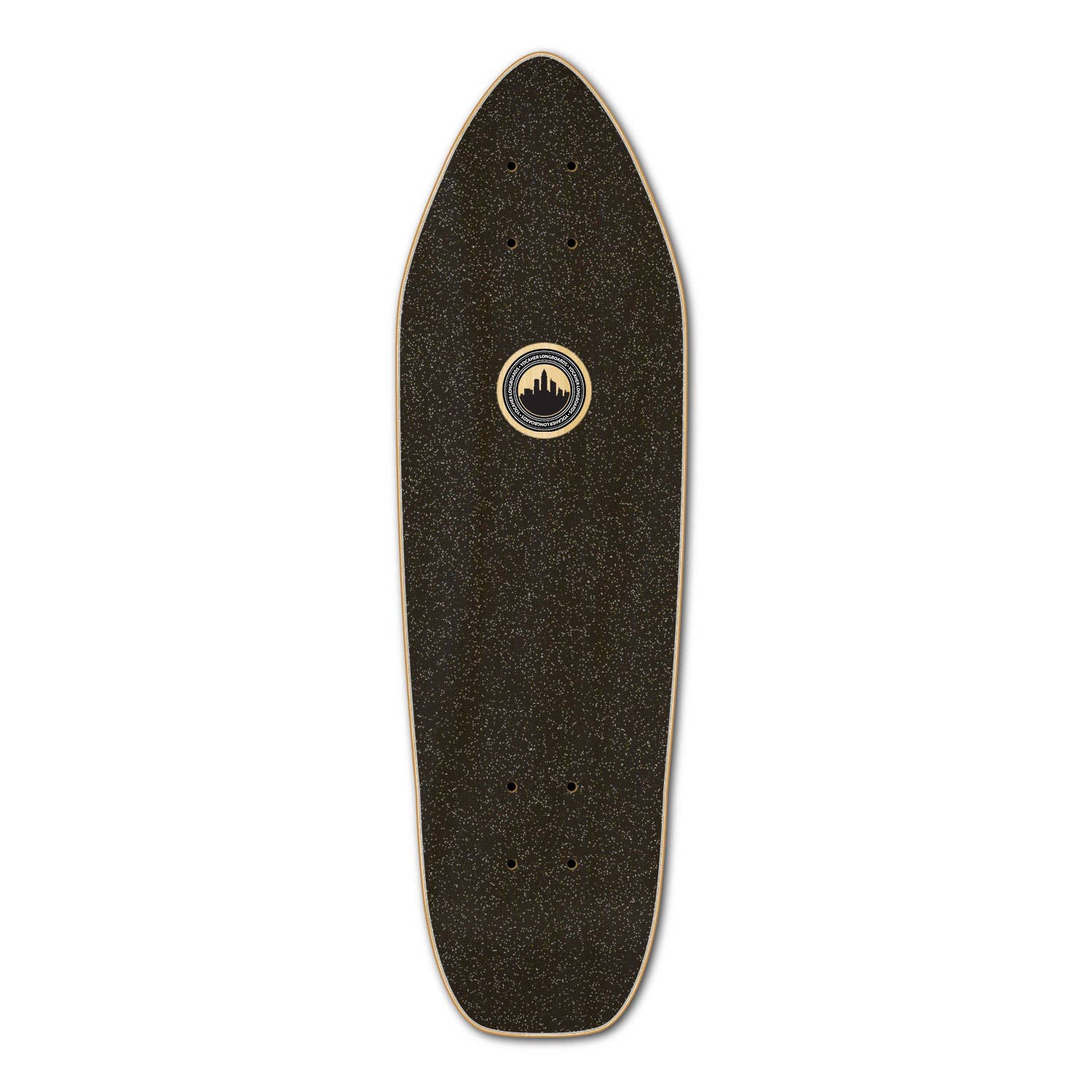 Wander Natural Mini Cruiser with a natural wood finish, compass graphic, and colorful wheels.