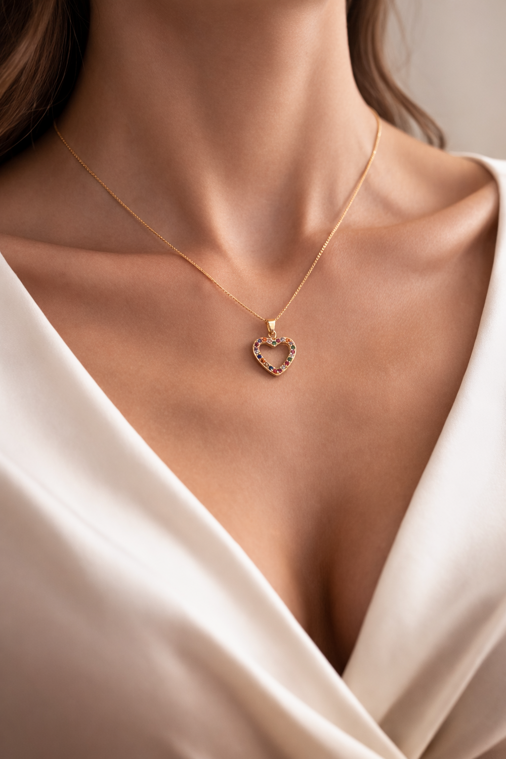 Rainbow Crystal Heart Necklace