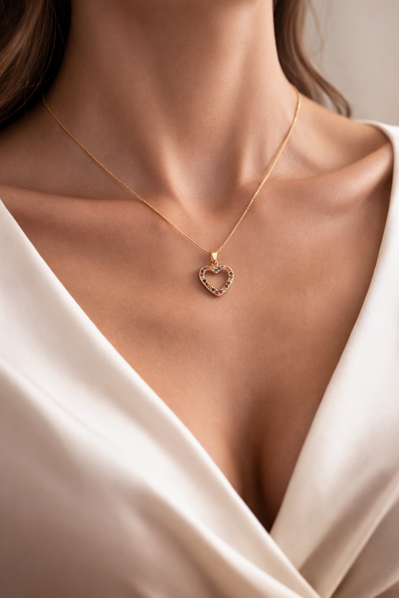 Rainbow Crystal Heart Necklace