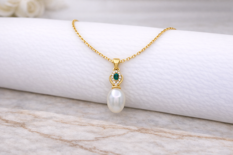 Emerald Pearl Drop Necklace