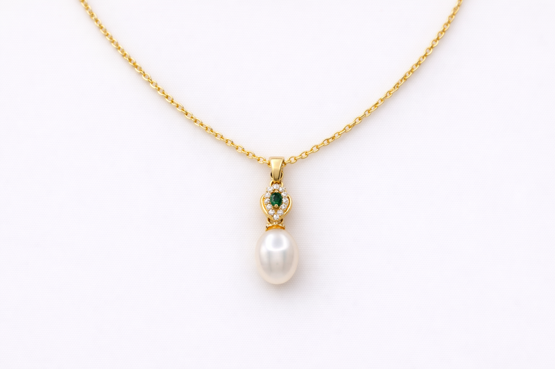 Emerald Pearl Drop Necklace