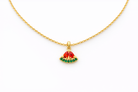 Gold necklace with a watermelon pendant on a white background