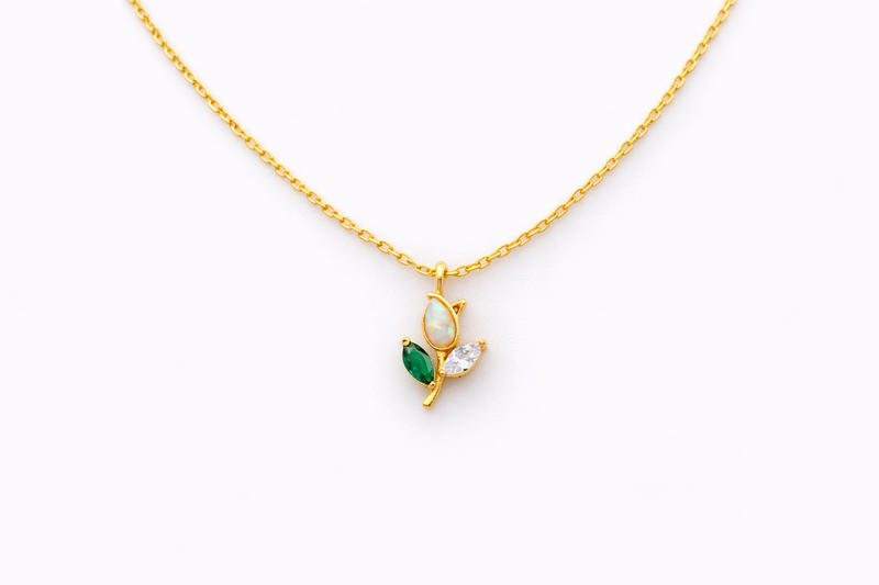 Opal Blossom Twig Necklace