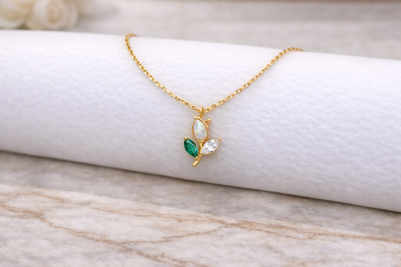 Opal Blossom Twig Necklace