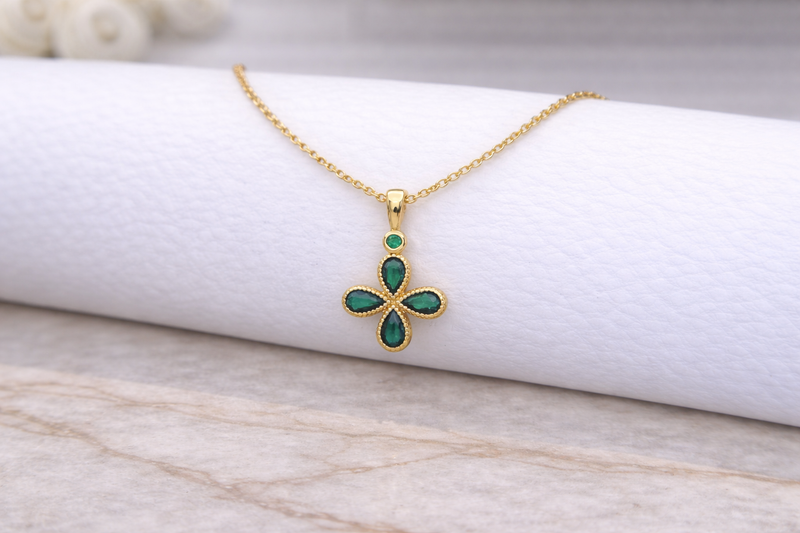 Emerald Petal Charm Necklace