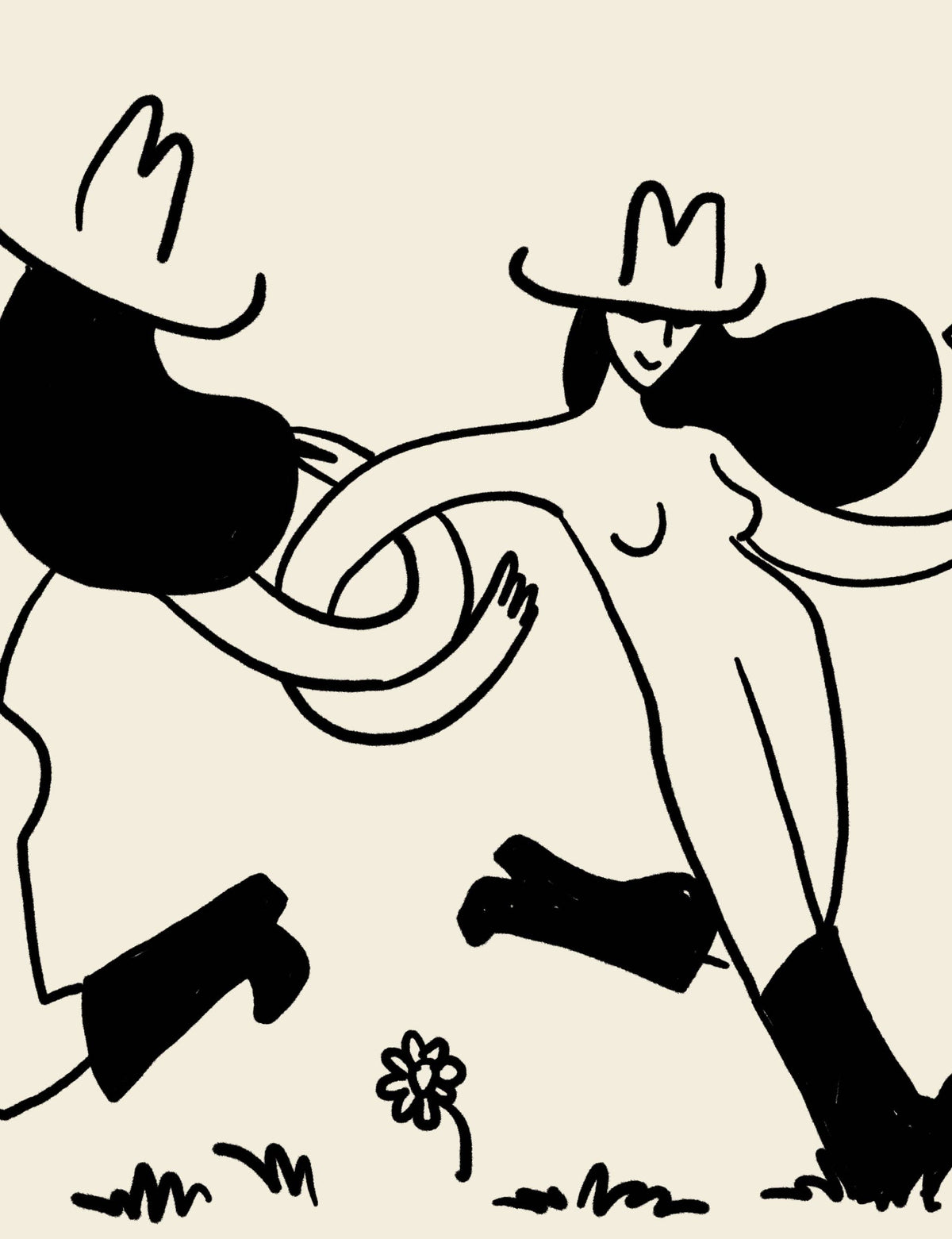Frolicking Cowgirls With Wine Minimal Western Art Print