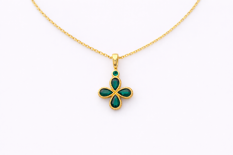 Emerald Petal Charm Necklace