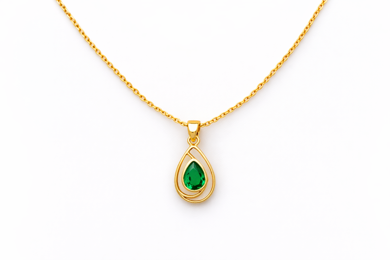 Emerald Teardrop Halo Necklace