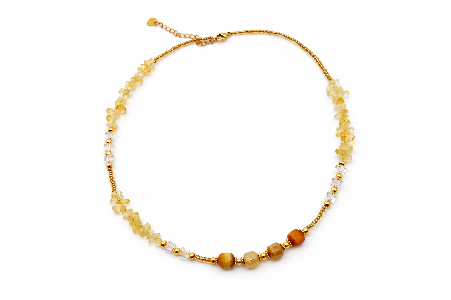 Necklace with yellow beads on a white background